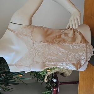 Vintage 80s Lily Of France Champagne Satin Floral Lace Lingerie Bodysuit